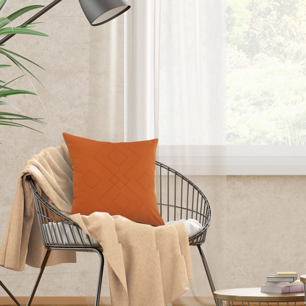 20" Orange And Dark Orange Diamond Cotton Throw Pillow