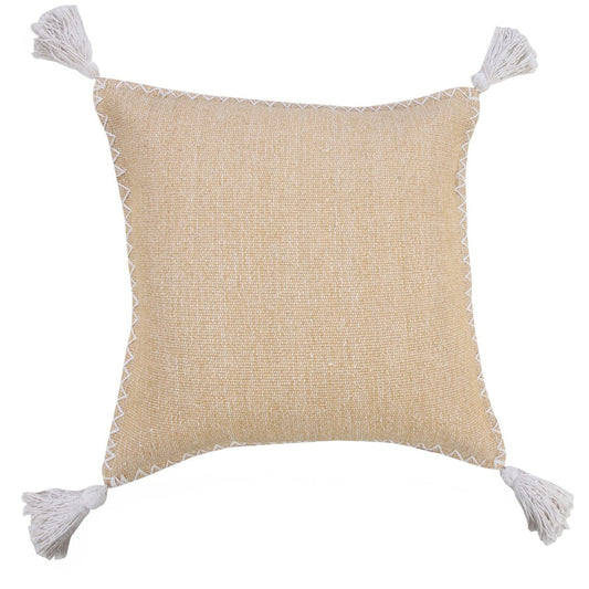 20" Brown and White Throw Pillow with Embroidery and Tassels