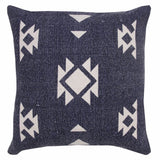 14" X 36" Navy Blue And White Cotton Geometric Throw Pillow