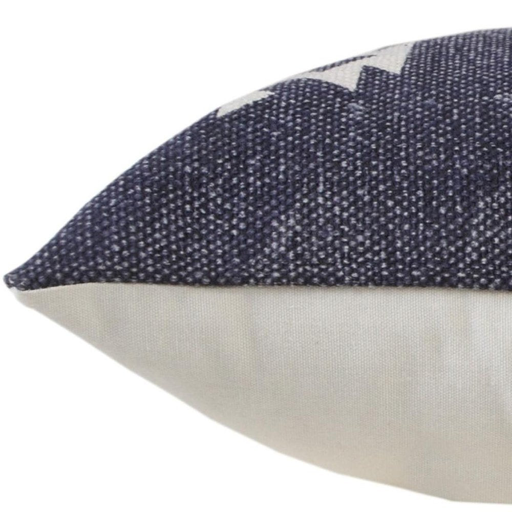 14" X 36" Navy Blue And White Cotton Geometric Throw Pillow
