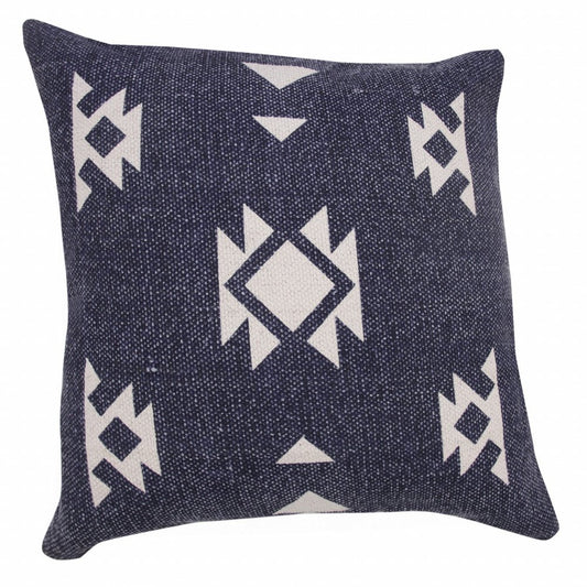 14" X 36" Navy Blue And White Cotton Geometric Throw Pillow
