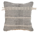 20" Black And Natural Striped Cotton Throw Pillow with Tassels