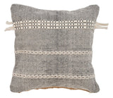 20" Black And Natural Striped Cotton Throw Pillow with Tassels