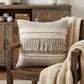 14" X 36" Beige And Gray Cotton Chevron Throw Pillow