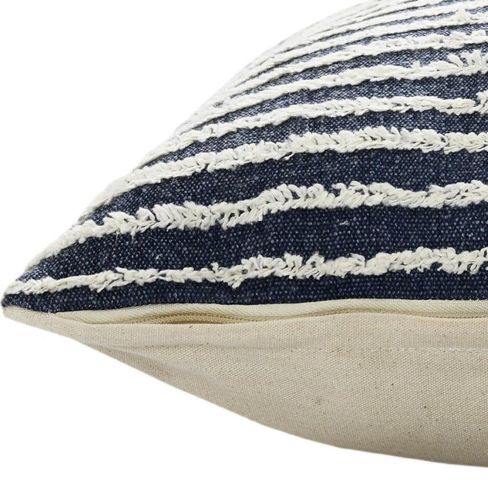 14" X 36" Black And Cream 100% Cotton Striped Zippered Pillow