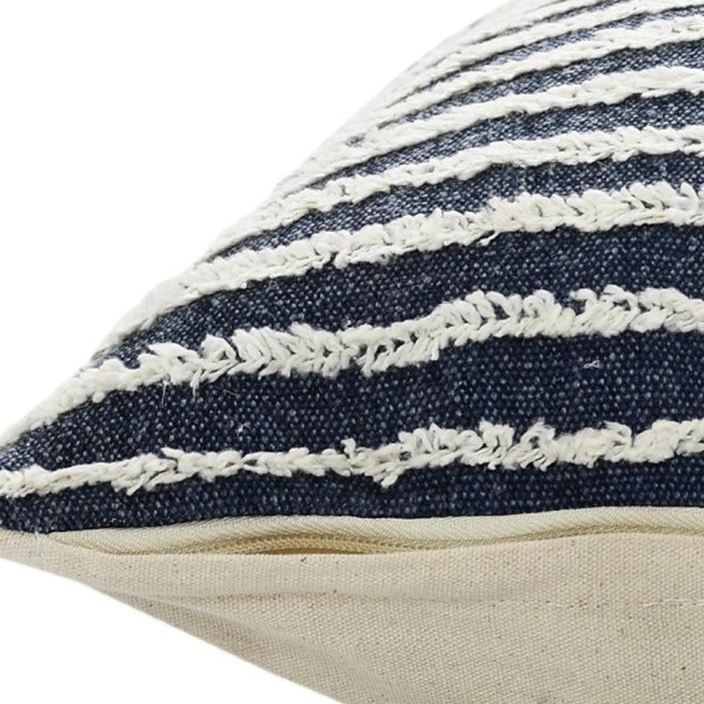 14" X 36" Black And Cream 100% Cotton Striped Zippered Pillow