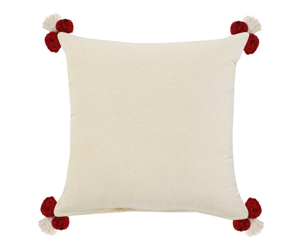 20" Black Gray And Cream Cotton Geometric Throw Pillow with Pompoms