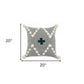 20" X 20" Black Off-White And Green 100% Cotton Geometric Zippered Pillow
