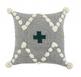 20" X 20" Black Off-White And Green 100% Cotton Geometric Zippered Pillow