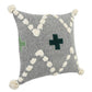 20" X 20" Black Off-White And Green 100% Cotton Geometric Zippered Pillow