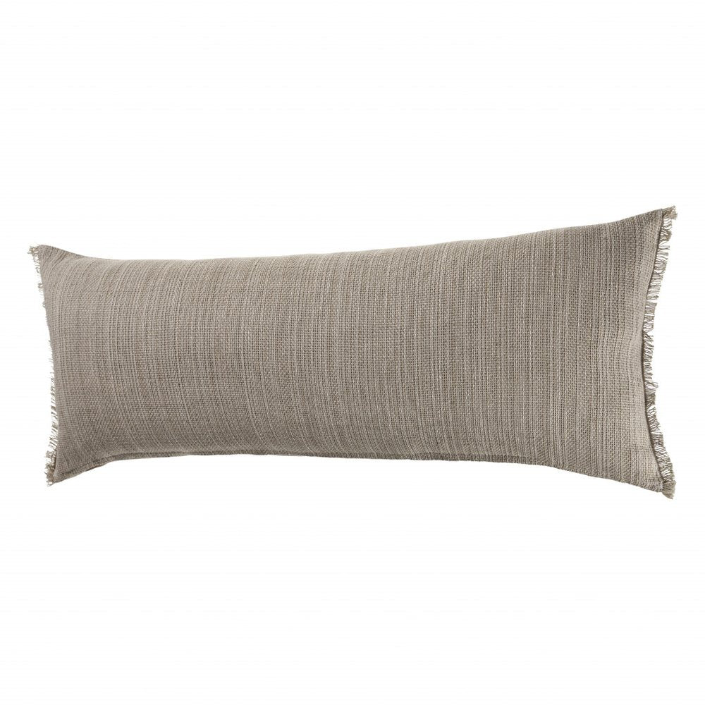 14" X 36" Tan Linen Throw Pillow with Fringe
