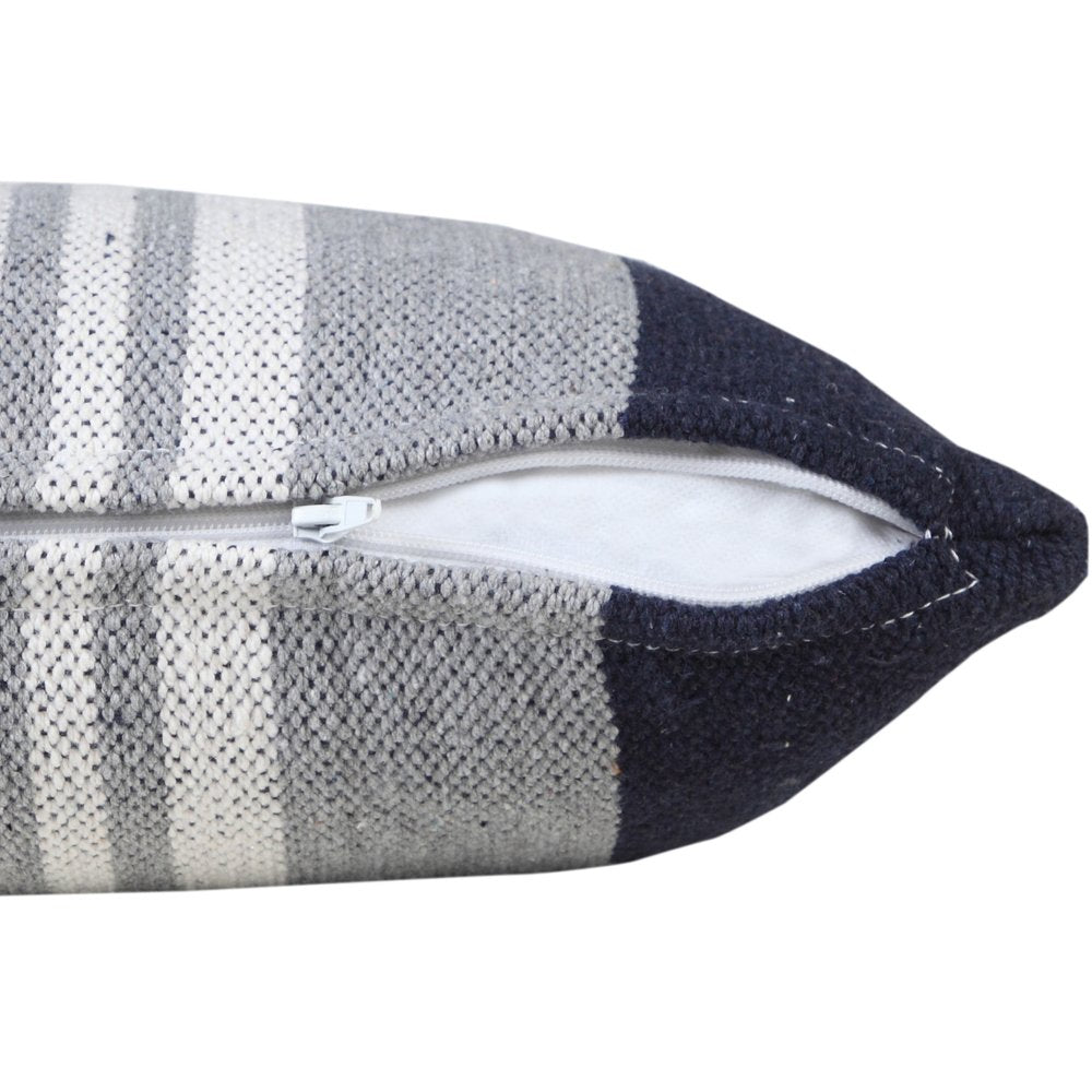 20" Navy Blue Gray And White Cotton Coastal Throw Pillow