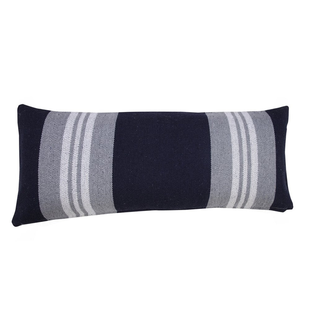 20" Navy Blue Gray And White Cotton Coastal Throw Pillow