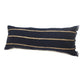 14" X 36" Navy Blue And Tan Cotton Striped Throw Pillow with Fringe