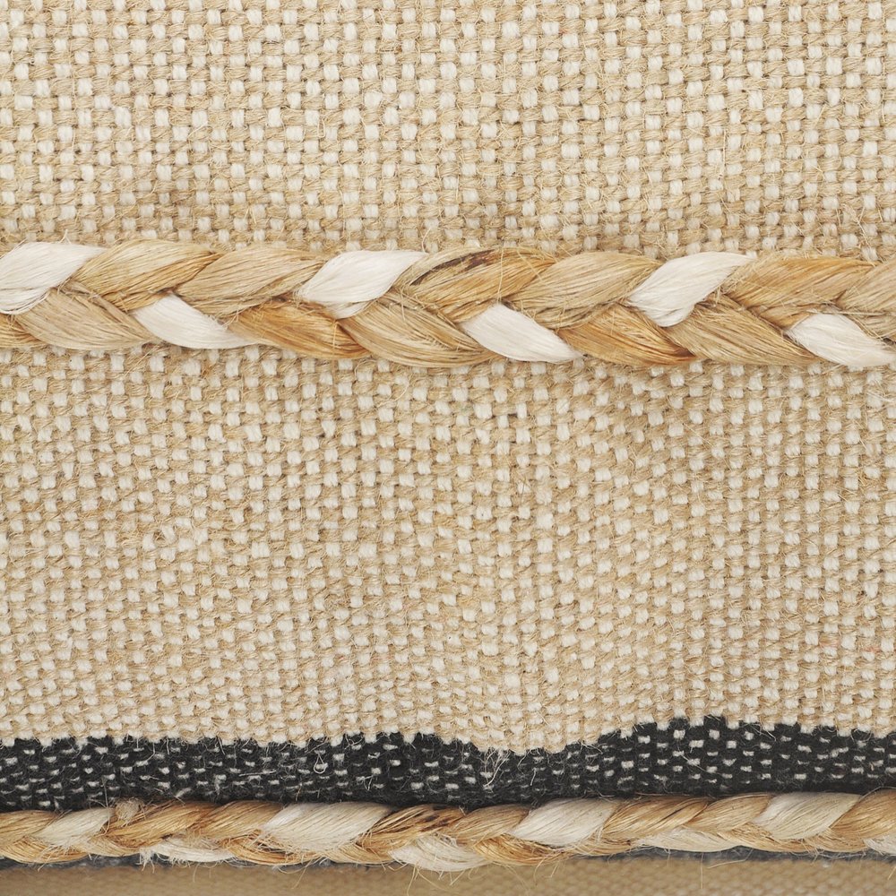 24" Black And Tan Striped Cotton And Jute Throw Pillow With Fringe