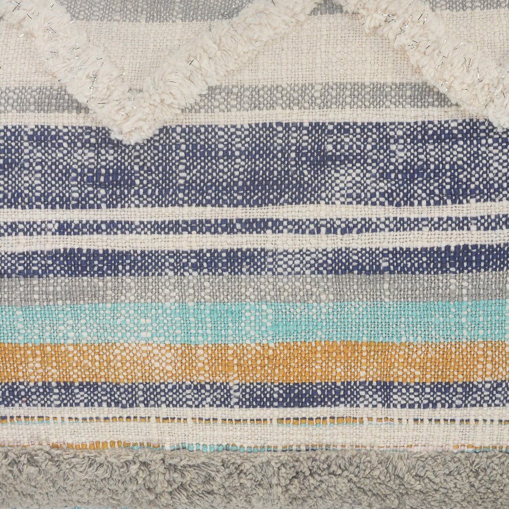 18" Beige Blue and Gray Throw Pillow