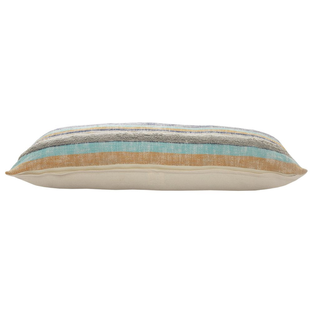 18" Beige Blue and Gray Throw Pillow