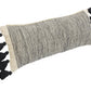 12" X 28" Gray Ivory And Black Cotton Wavy Stripe Throw Pillow with Fringe