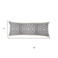14" X 36" Gray And White Cotton Medallion Throw Pillow