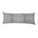 14" X 36" Gray And White Cotton Medallion Throw Pillow