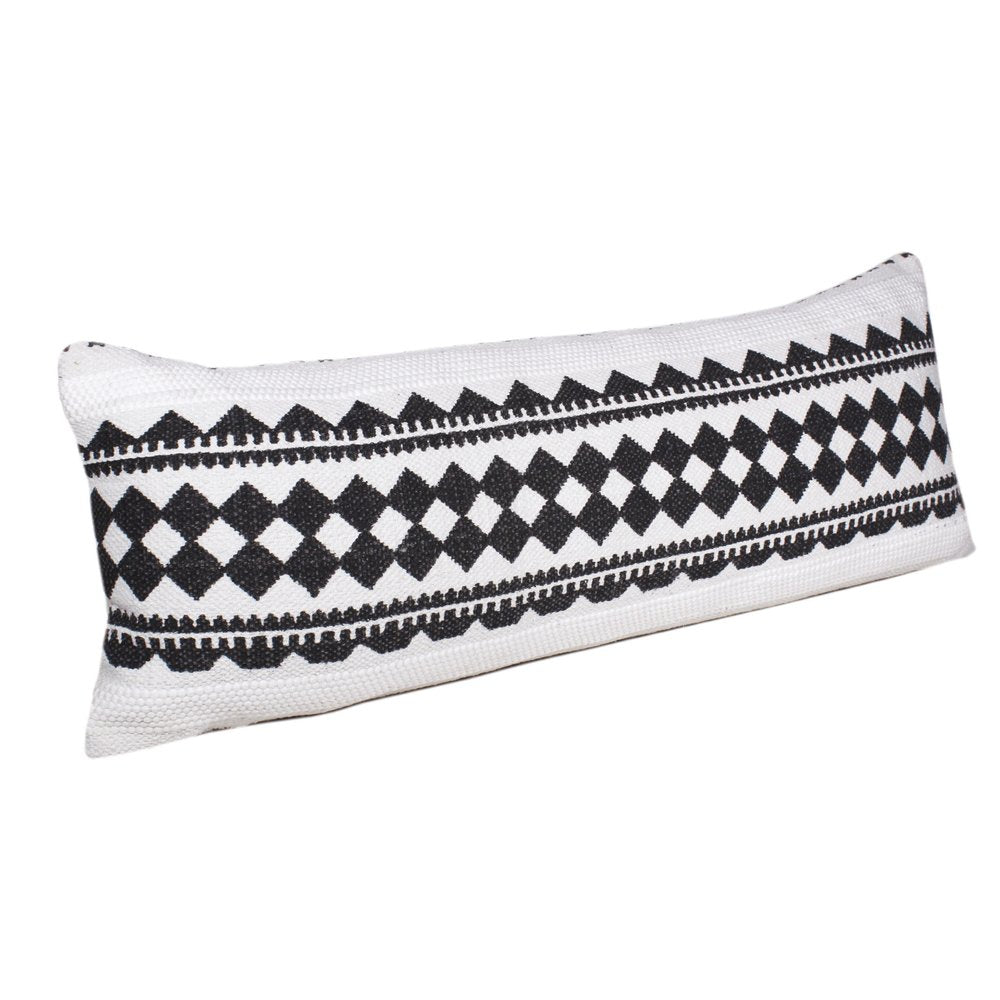 20" X 20" Black And White 100% Cotton Geometric Zippered Pillow