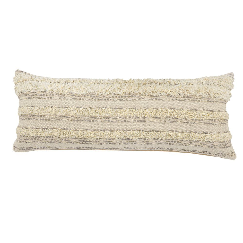 20" Cream Gray And Tan Cotton Striped Throw Pillow