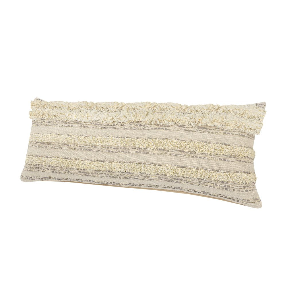20" Cream Gray And Tan Cotton Striped Throw Pillow