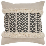 18" X 18" Tan and Black Geometric Cotton Zippered Pillow With Shag
