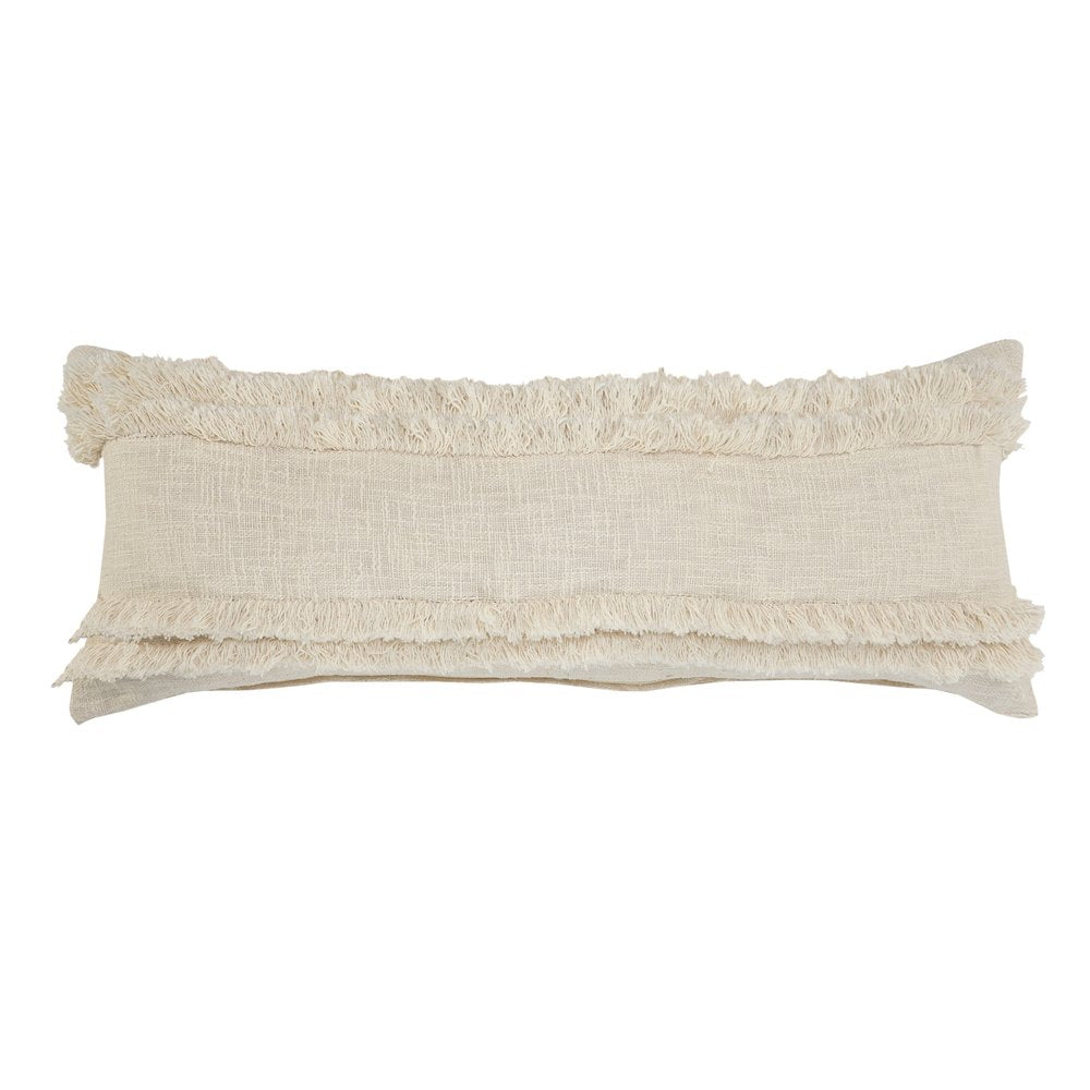 20" Cream Cotton Throw Pillow with Fringe