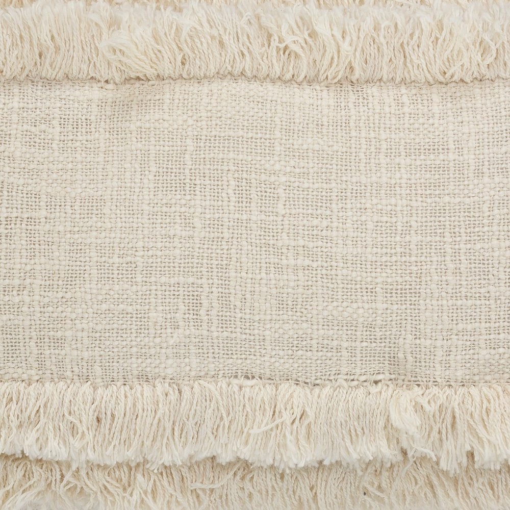 20" Cream Cotton Throw Pillow with Fringe