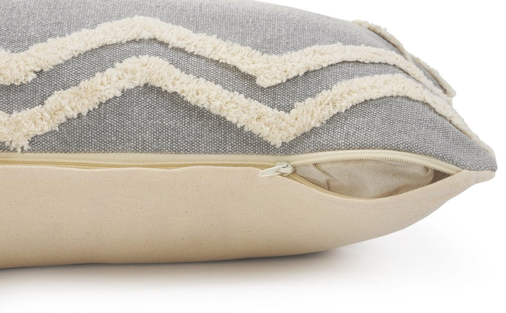 14" X 36" Gray And Tan Cotton Chevron Throw Pillow