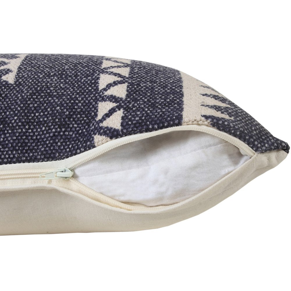 14" X 36" Navy Blue And White Cotton Geometric Throw Pillow