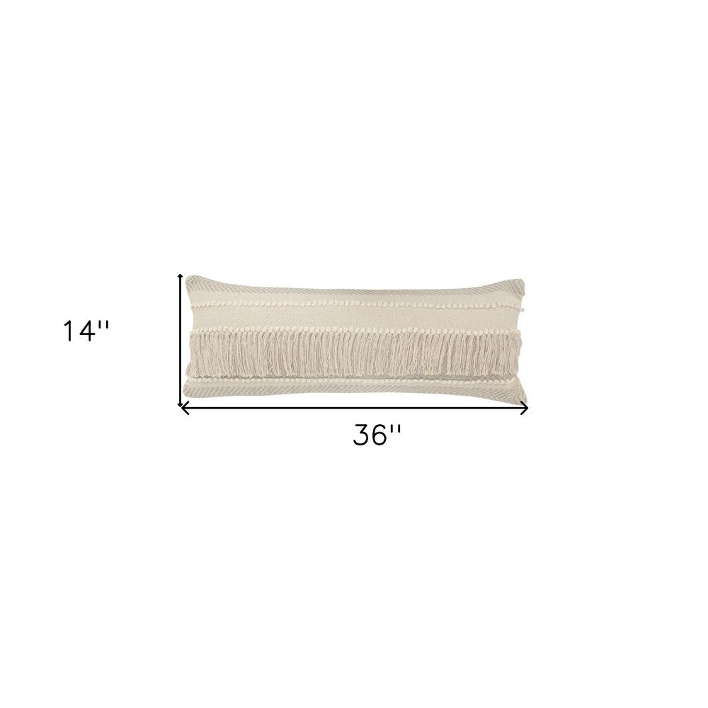 14" X 36" Beige And Gray Cotton Chevron Throw Pillow