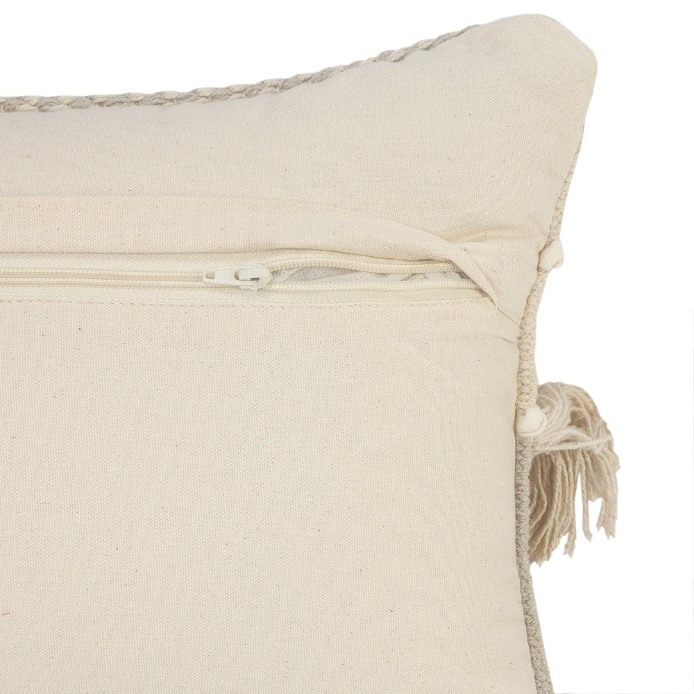 20" Beige and Ivory Throw Pillow with Fringe
