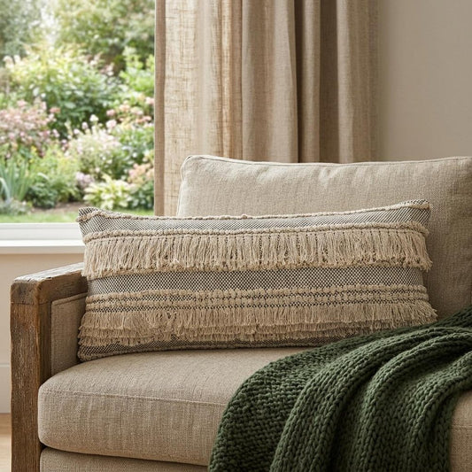 14" X 36" Gray And Ivory 100% Cotton Chevron Zippered Pillow