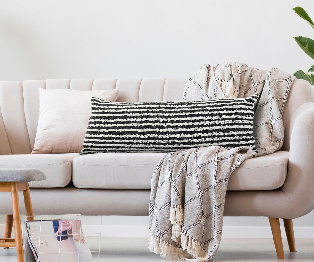 20" X 20" Ensign Blue And Cream 100% Cotton Striped Zippered Pillow