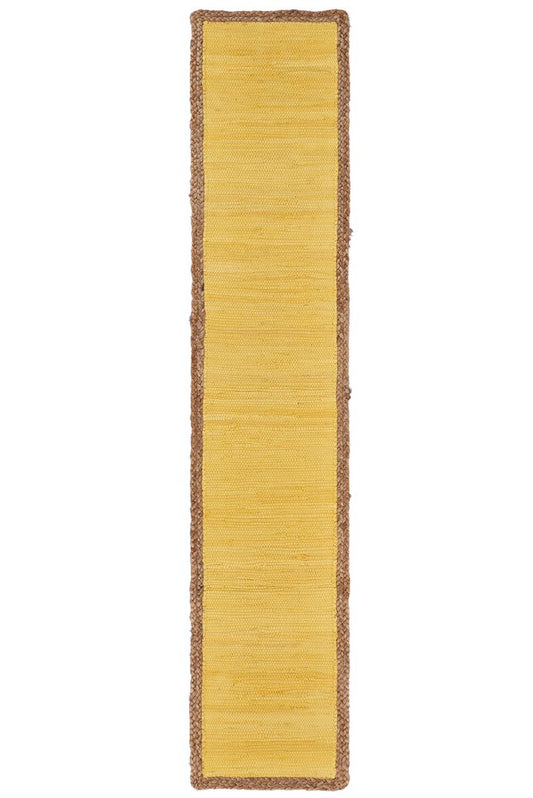 72" Yellow And Natural Cotton And Jute Table Runner