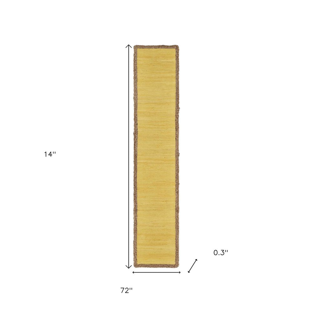72" Yellow And Natural Cotton And Jute Table Runner