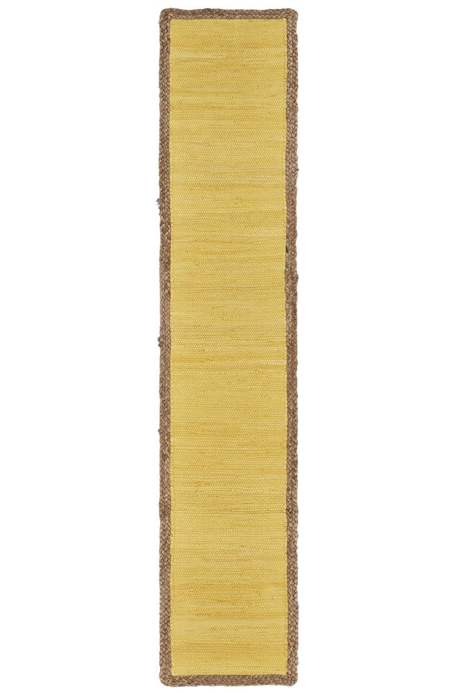 72" Yellow And Natural Cotton And Jute Table Runner
