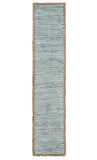 80" Aqua Off White And Natural Striped Cotton And Jute Table Runner
