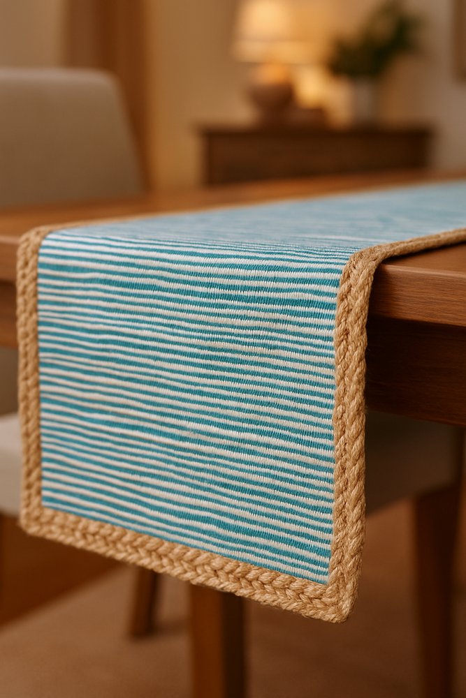 19" Set of Four Cream Yellow And Natural Striped Cotton And Jute Placemats