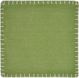 15" Set of Four Natural And Olive Green Embroidered Edge Cotton Square Placemats
