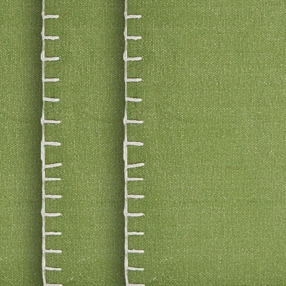 15" Set of Four Natural And Olive Green Embroidered Edge Cotton Square Placemats