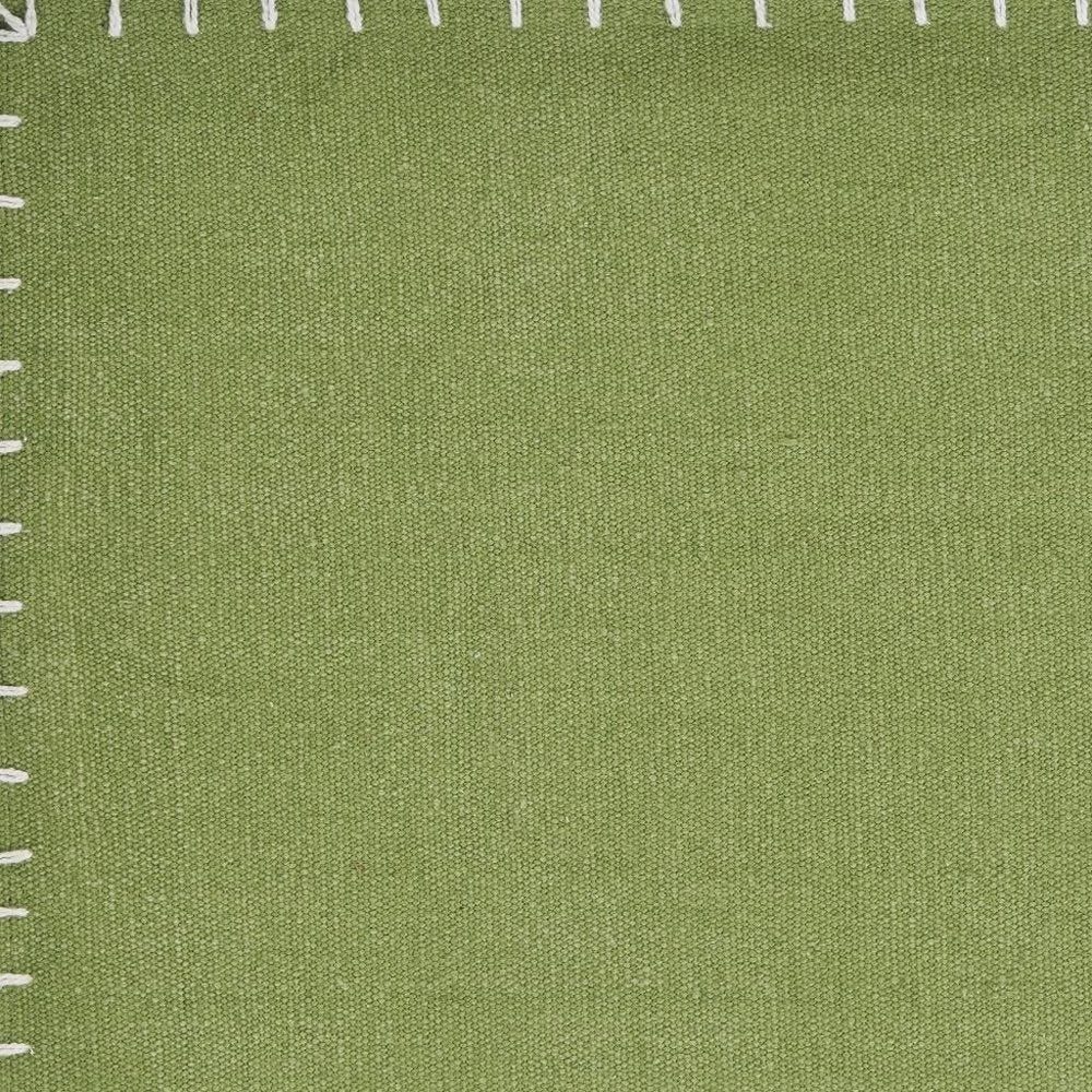 15" Set of Four Natural And Olive Green Embroidered Edge Cotton Square Placemats