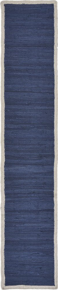 80" Navy Blue And Natural Solid With Border Cotton Table Runner