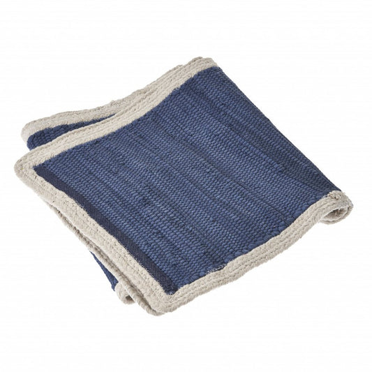 19" Set of Four Turquoise and Natural Solid With Border Cotton Placemats