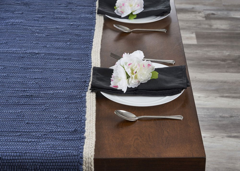 19" Set of Four Turquoise and Natural Solid With Border Cotton Placemats