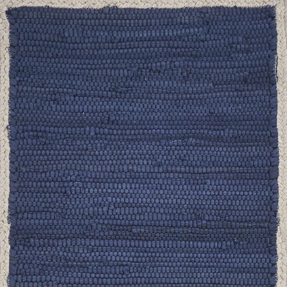 80" Navy Blue And Natural Solid With Border Cotton Table Runner