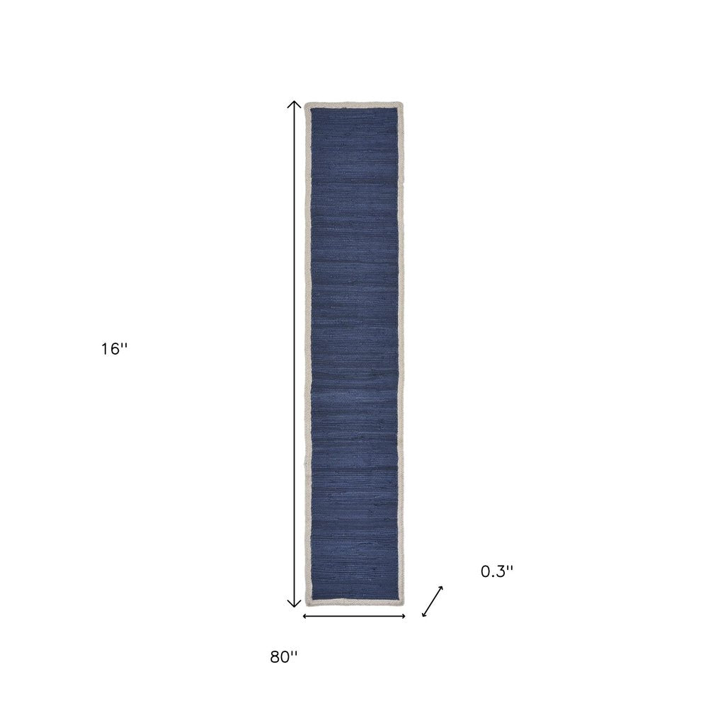80" Navy Blue And Natural Solid With Border Cotton Table Runner