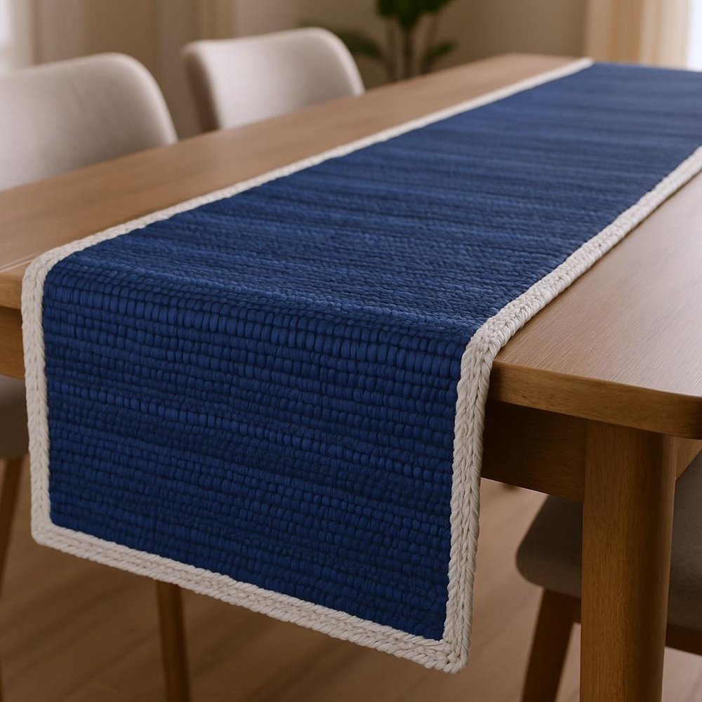 19" Set of Four Turquoise and Natural Solid With Border Cotton Placemats